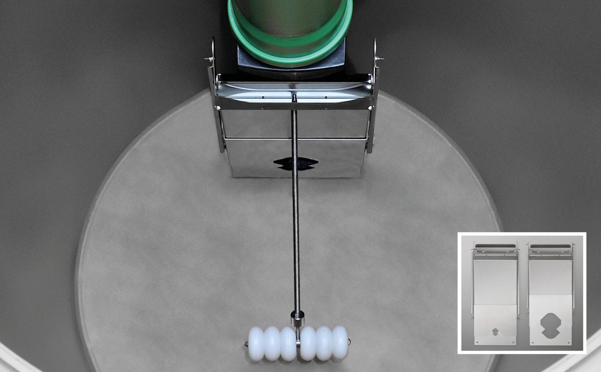 Aufsicht der PK/ 3P Abflussdrossel mit Schwimmer-Mechanik und Drosselblende